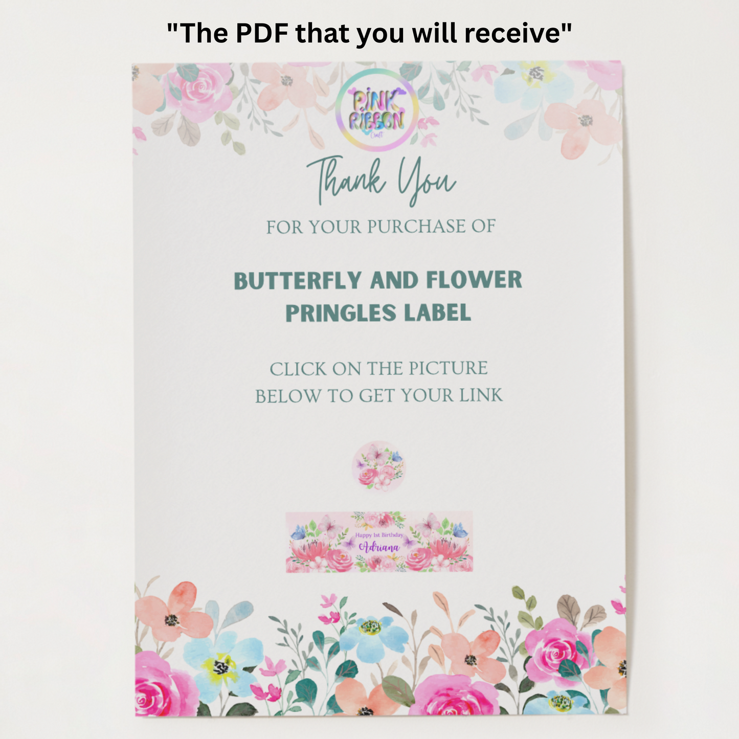 Editable Butterfly & Flowers Pringles Label (Digital File)