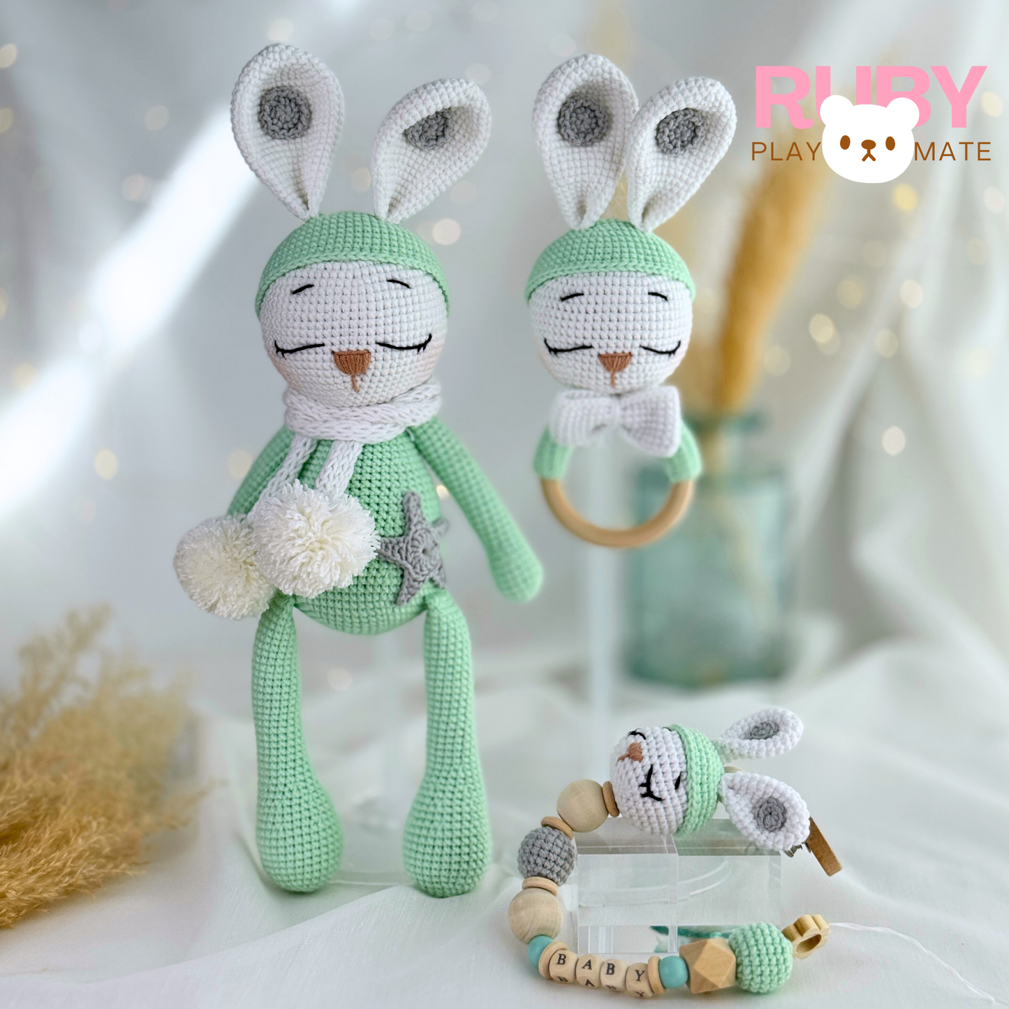 Luna Sleepy Bunny Mint Green Nursery Set