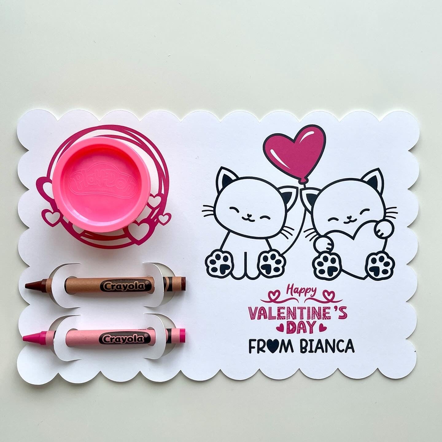 Valentine Colouring Page with Play Doh (Cats)