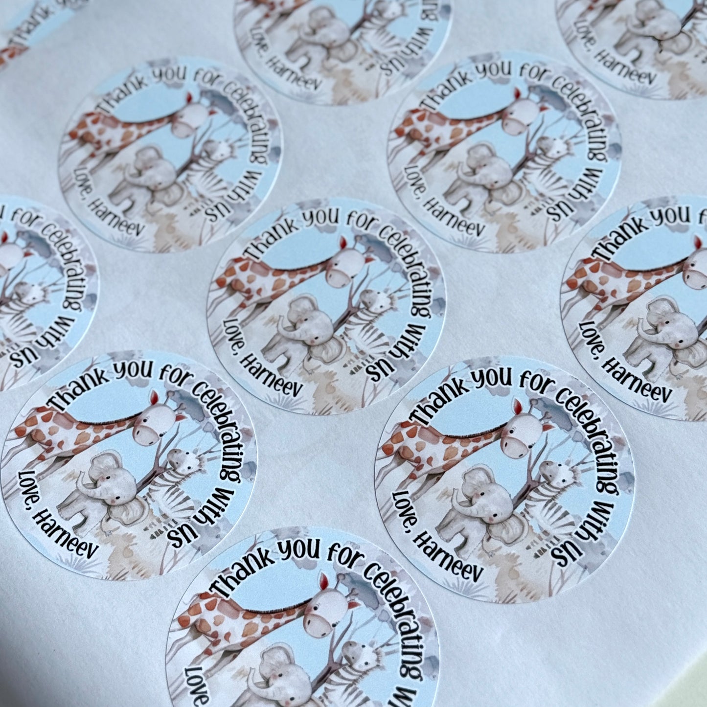 Safari Baby thank you sticker Sheet