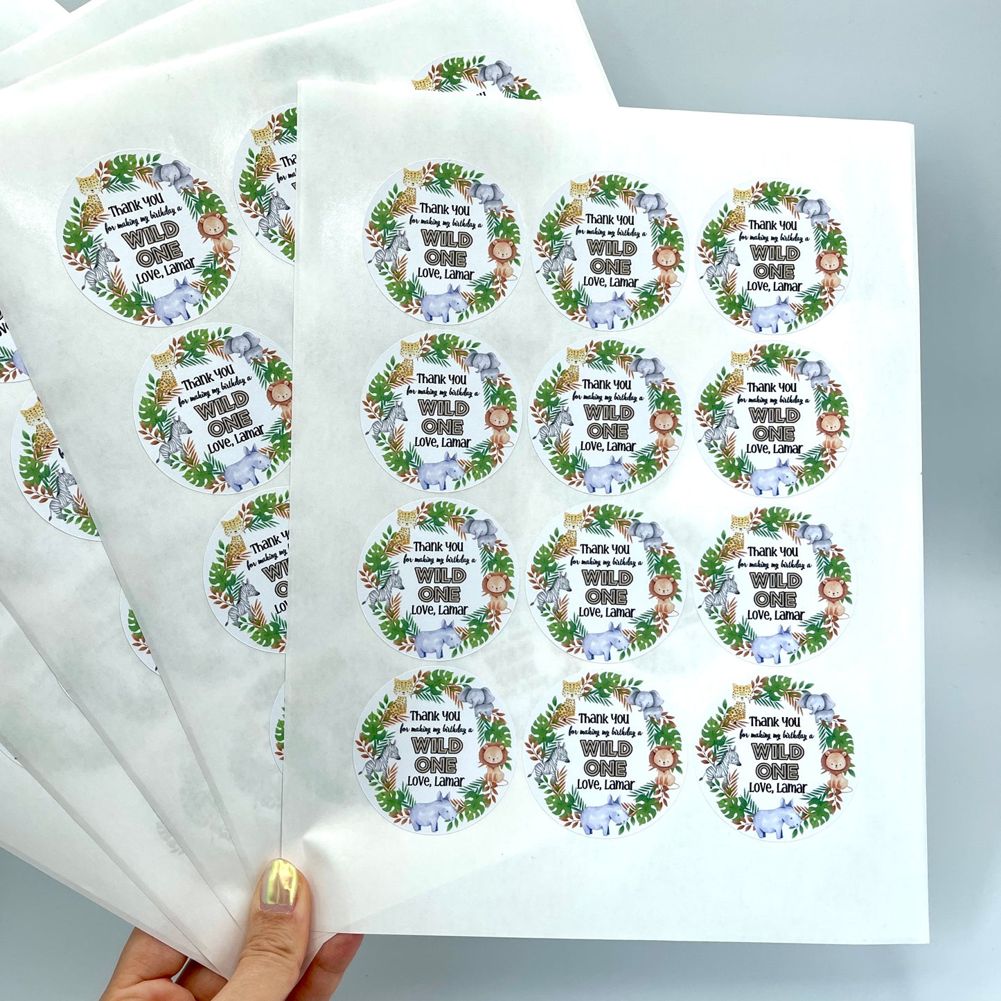 Safari Animals thank you sticker Sheet