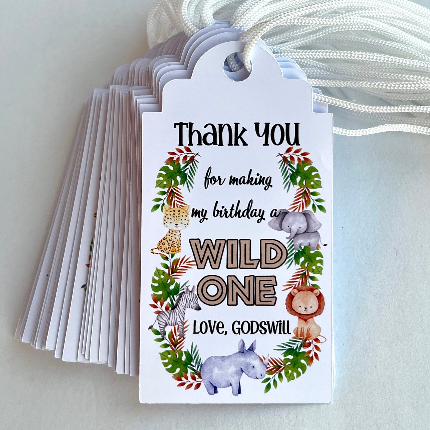 Safari Animals Thank You Tag (set of 12)