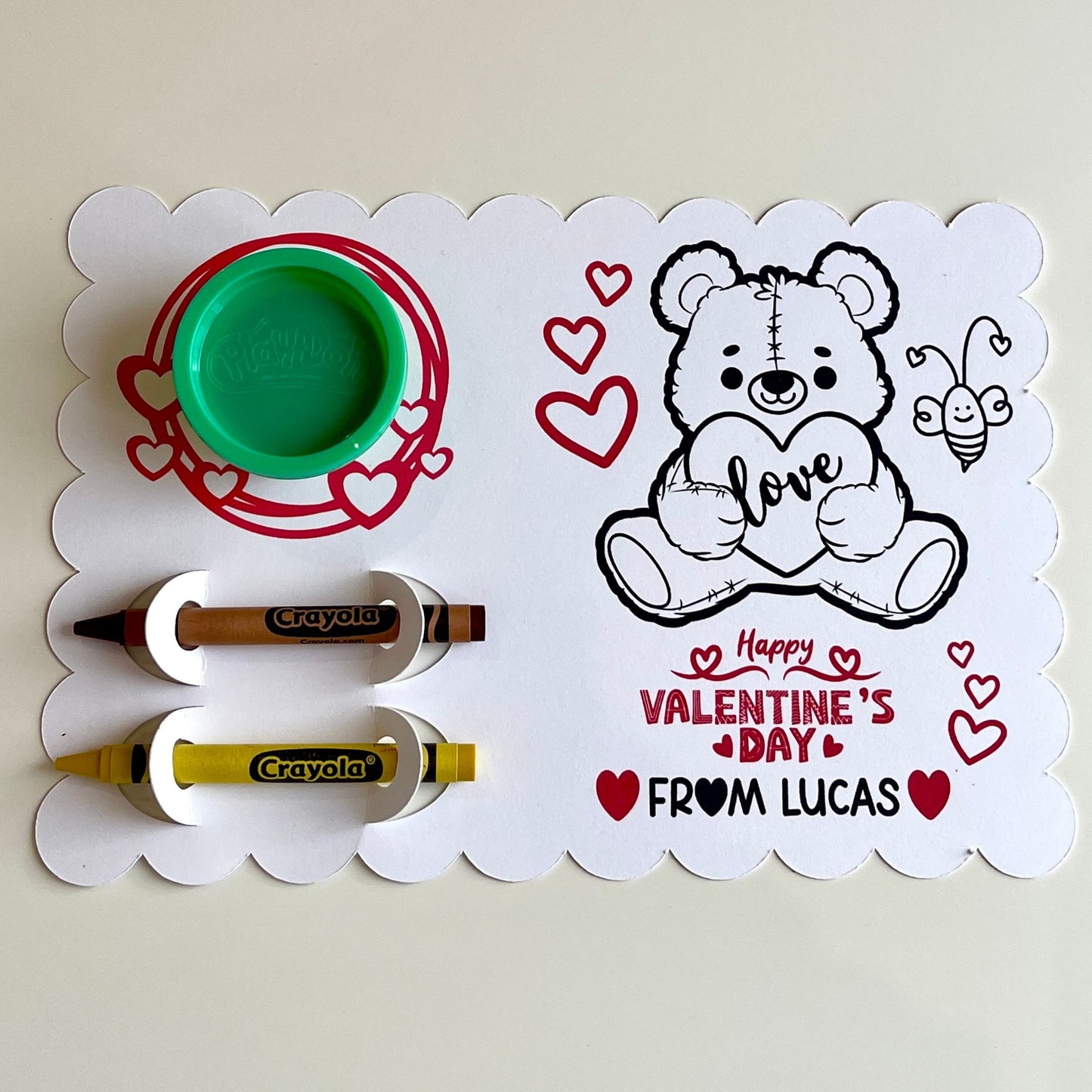 Valentine Colouring Page with Play Doh (Teddy bear)