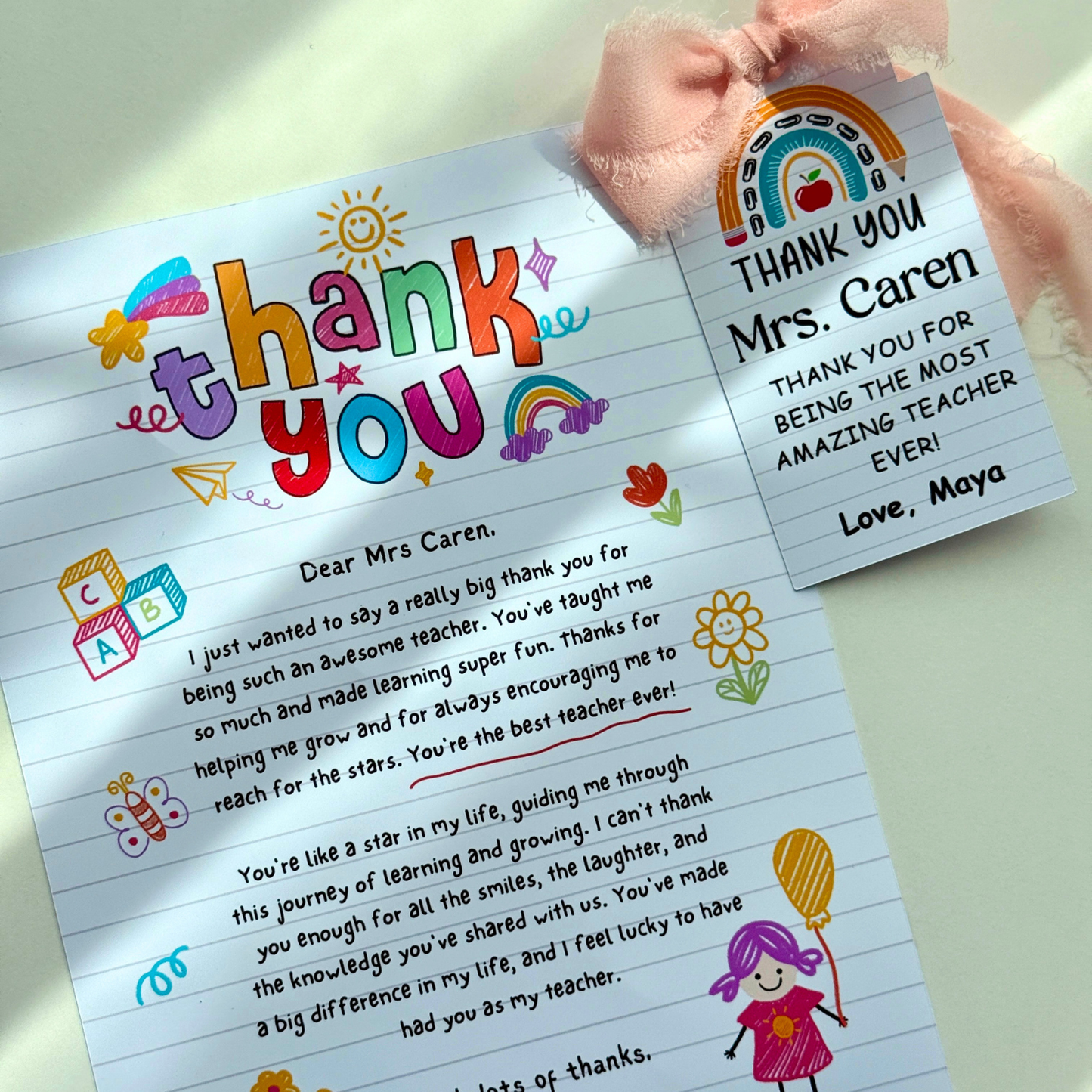 Thank You Letter and Tag For Teacher