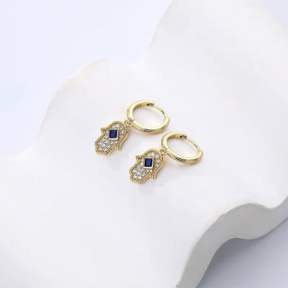 Blue Crystal Hamsa Earrings