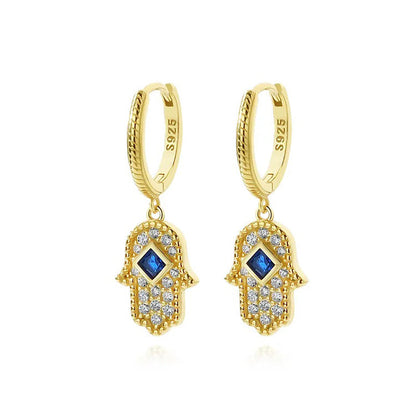 Blue Crystal Hamsa Earrings