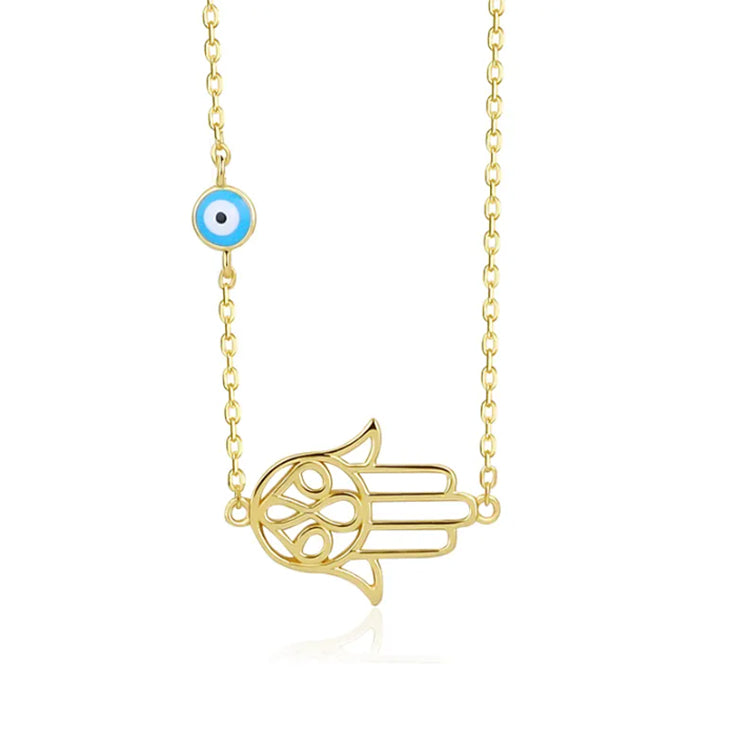 Horizontal Hamsa & Evil Eye Necklace