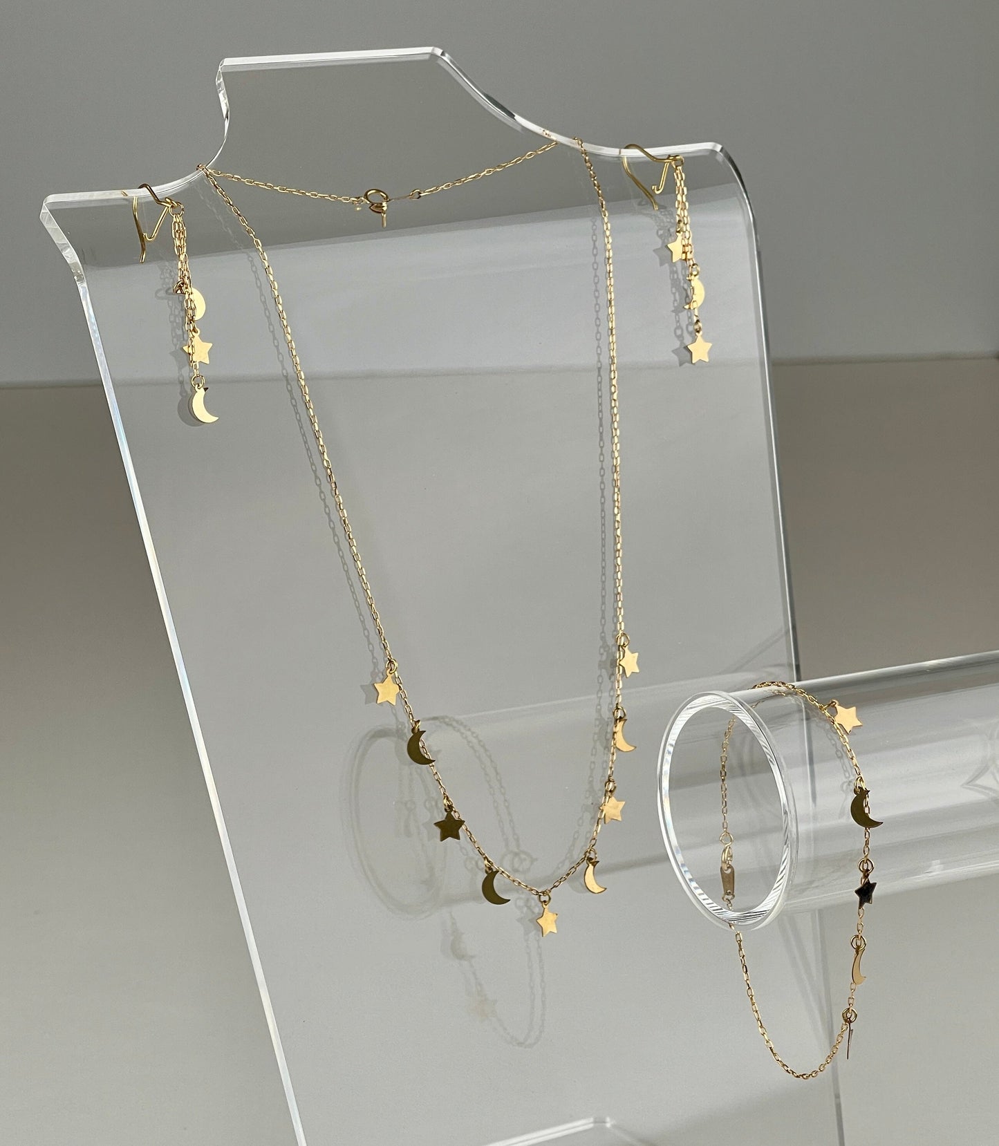 Moon and Star Set (18K Solid Gold)