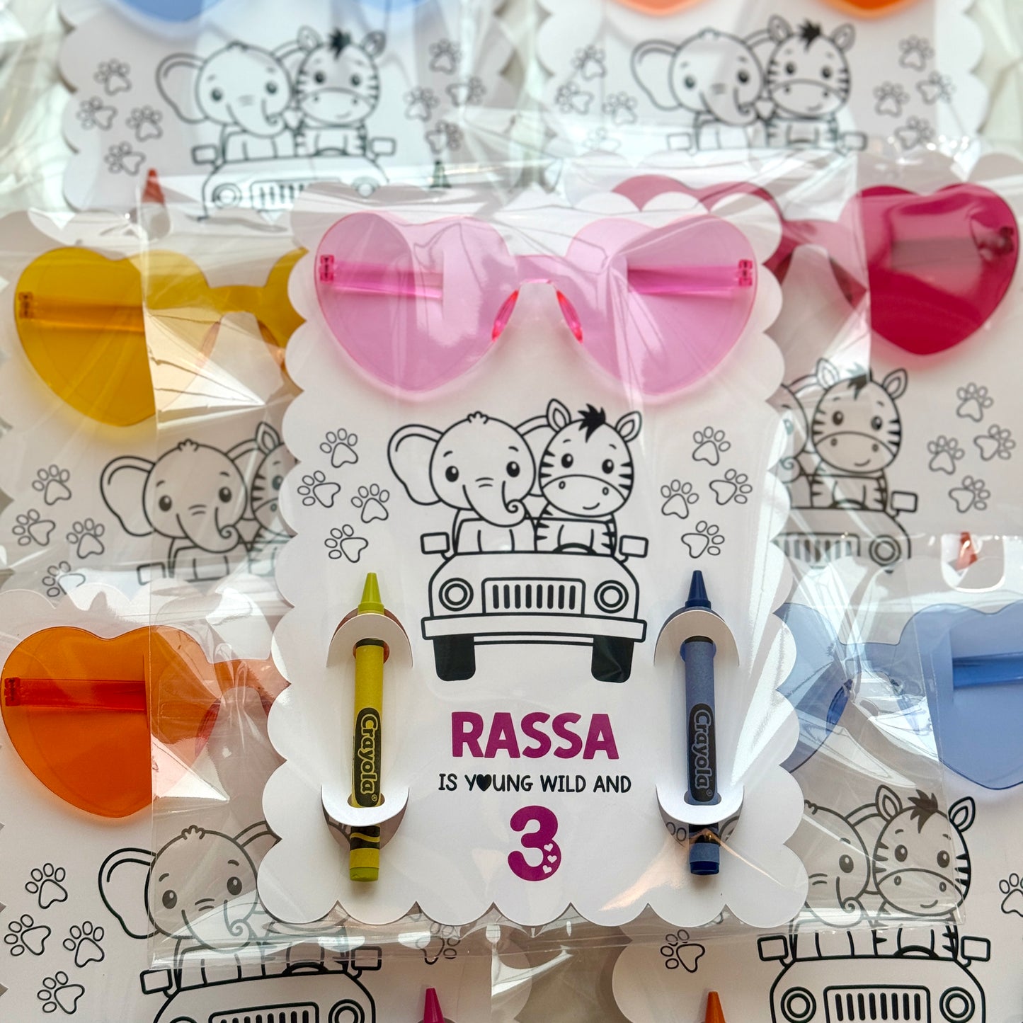 safari Animals Colouring Page with Sunglasses