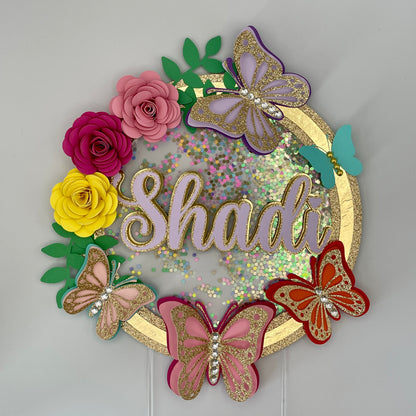 Butterfly & Flower Cake Topper with shaker