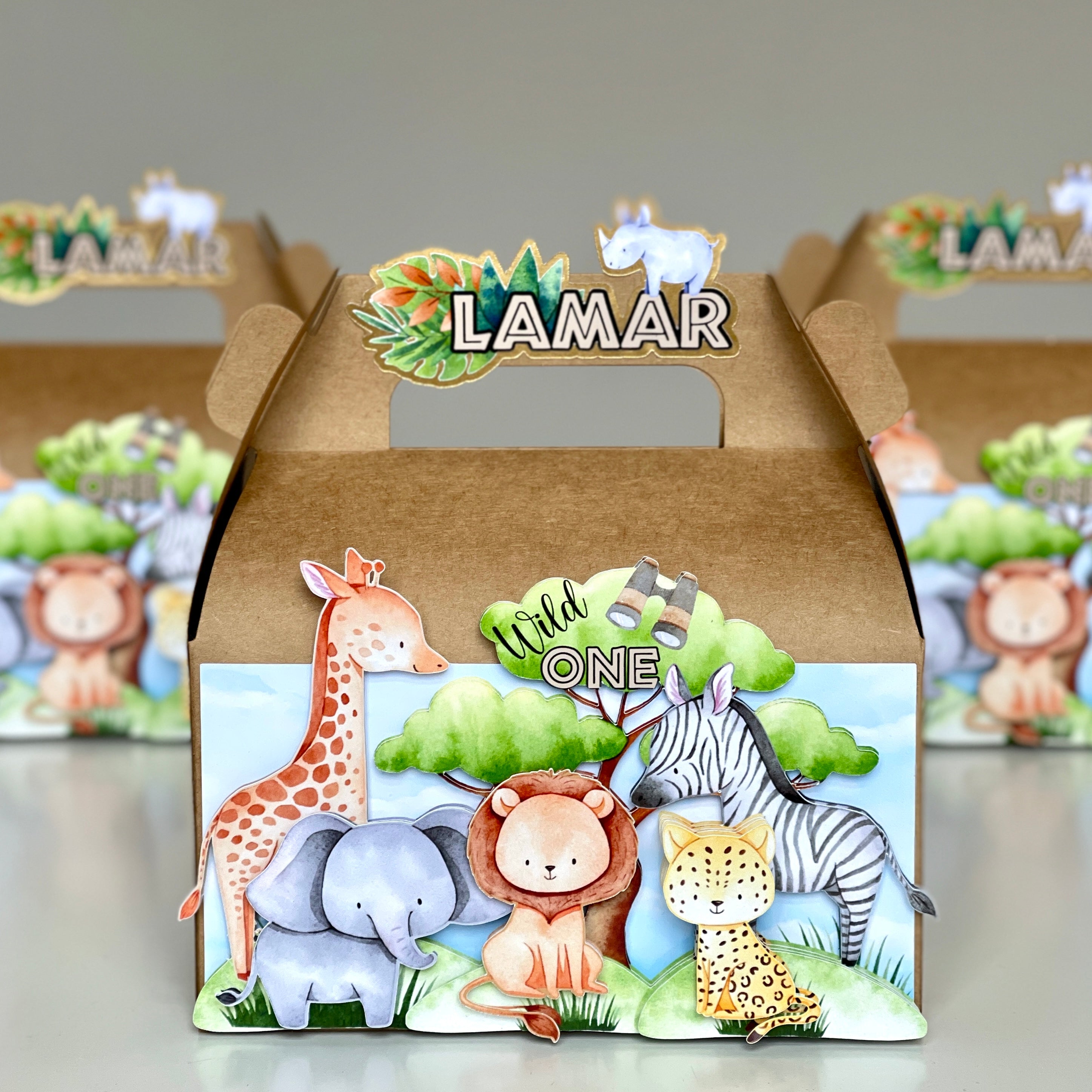Safari Animals 3D Box – Pink Ribbon Craft