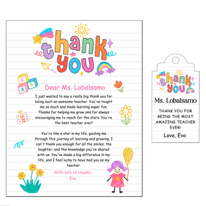 Thank You Letter and Tag For Teacher