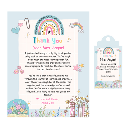 Thank You Letter and Tag For Teacher