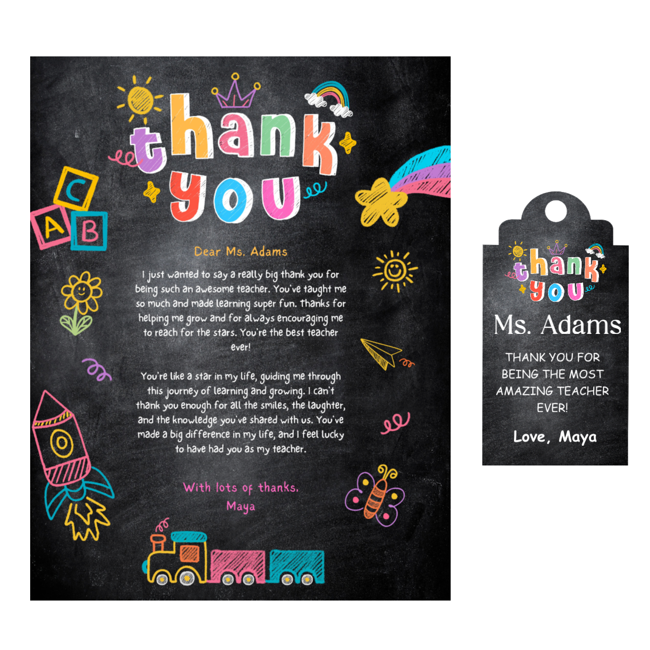 Thank You Letter and Tag For Teacher