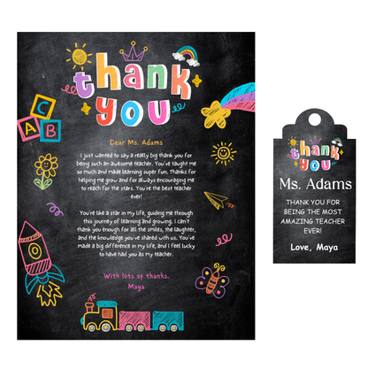 Thank You Letter and Tag For Teacher