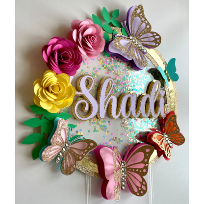 Butterfly & Flower Cake Topper with shaker