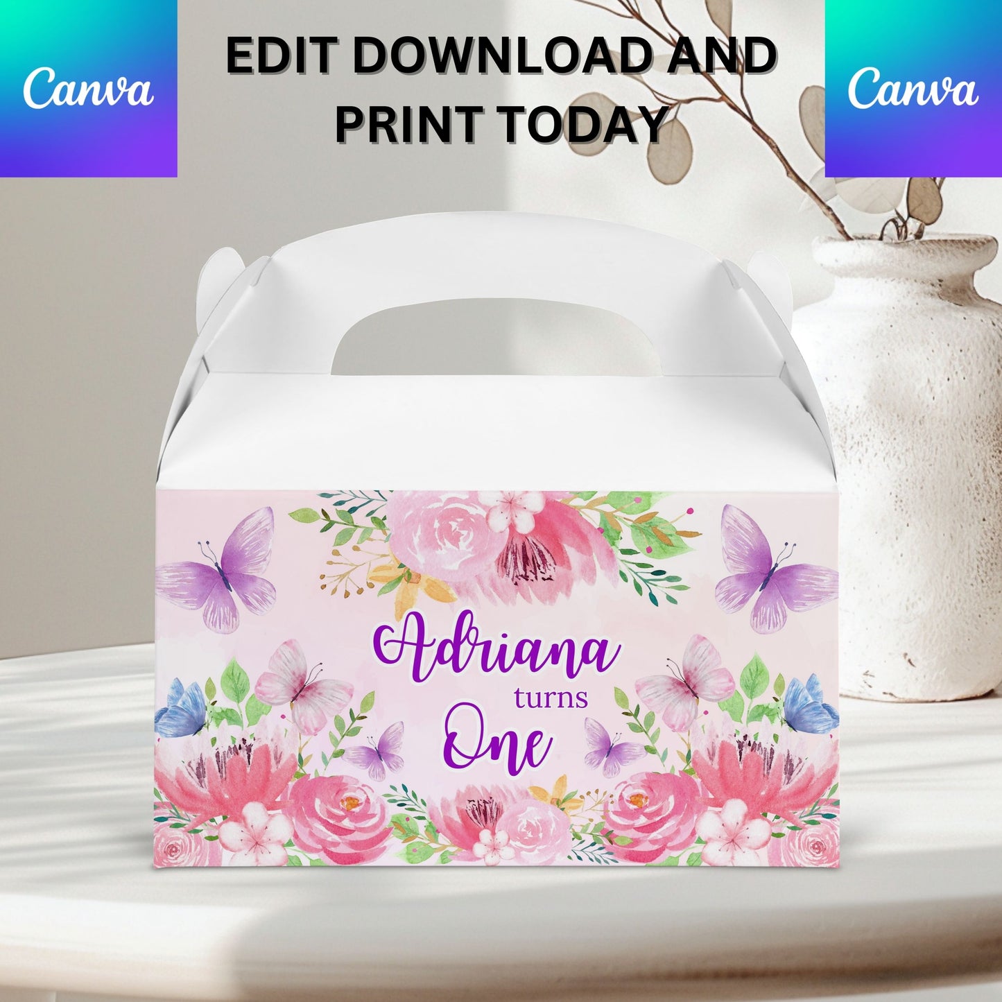 Editable Butterfly & Flowers Gable box (Digital File)