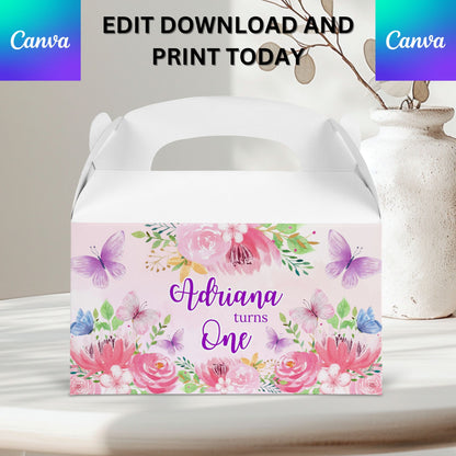 Editable Butterfly & Flowers Gable box (Digital File)
