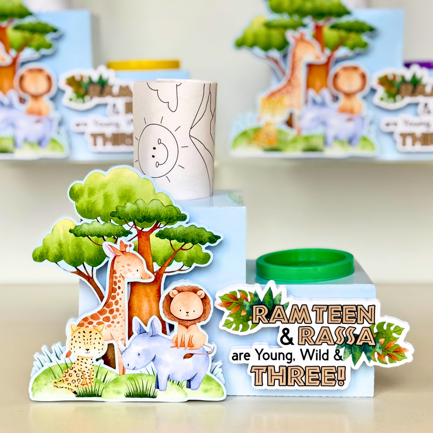 Safari Animals Colouring Box with Playdoh