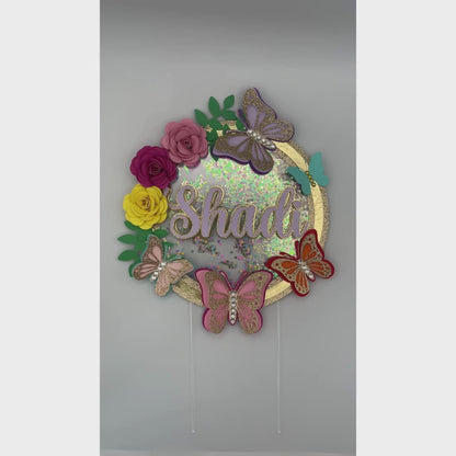 Butterfly & Flower Cake Topper with shaker